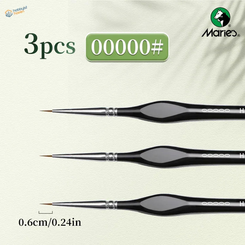 Set of 3 Maries extra fine brushes with black handles and 0.6cm width