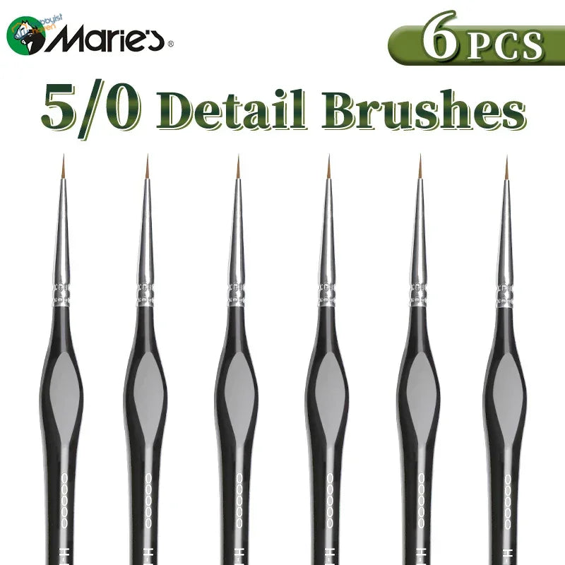 Set of six Marie’s 5/0 extra fine brushes with black handles