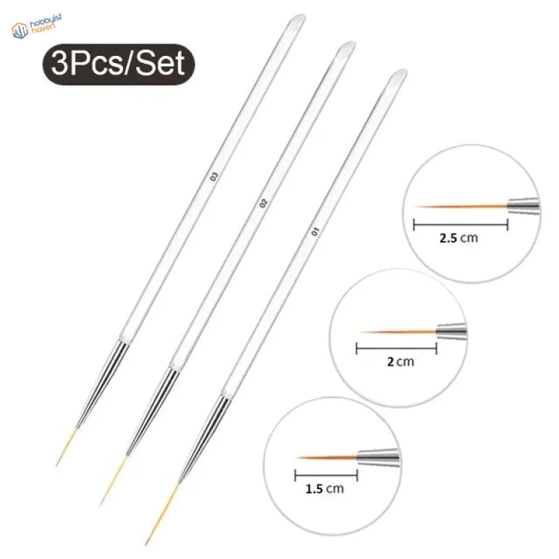 3/6pcs extra-long fine brushes set with sizes 01, 02, 03