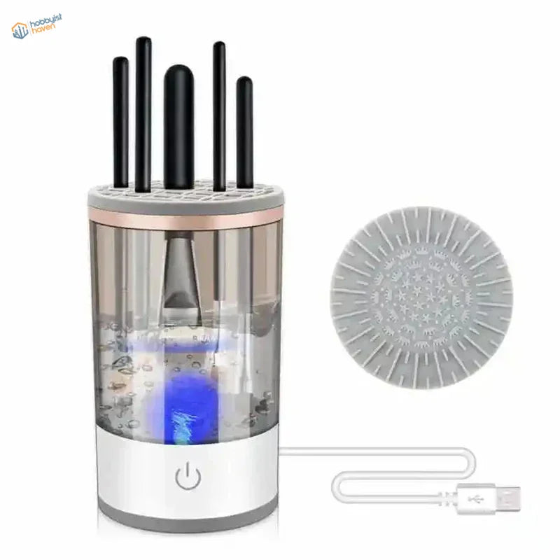Transparent 3-in-1 electric brush washer with black antennas and blue light