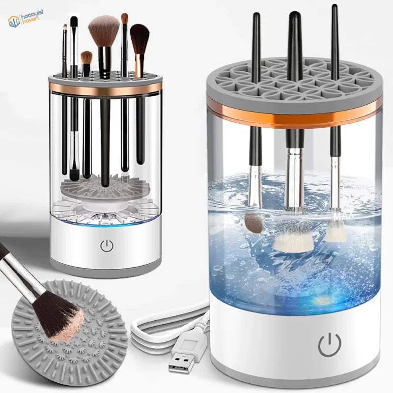 3-in-1 electric brush washer with transparent cylindrical design