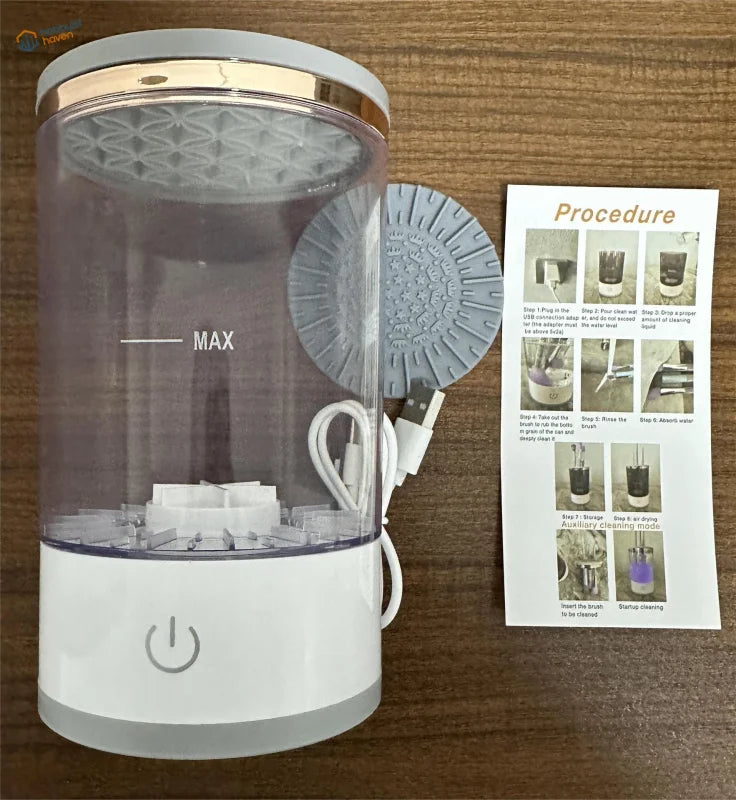 3-in-1 electric brush washer with white gold station, clear max water indicator