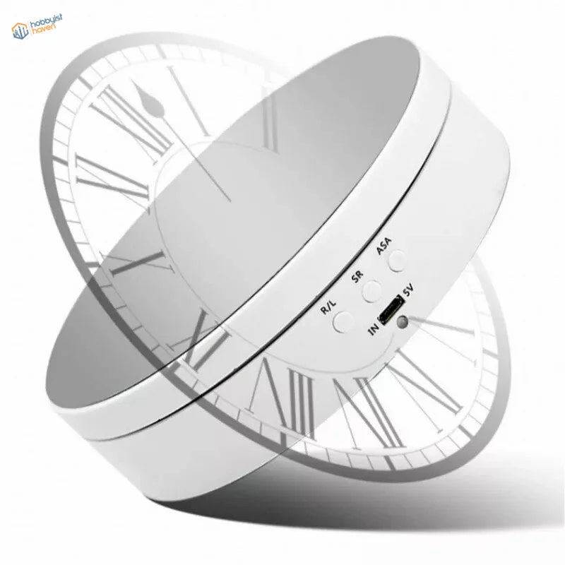 White roman numeral clock with USB on 3 speeds rotating stand for scale modeling tools