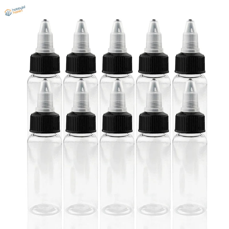 Ten 30/60/120ml paint mixing bottles with steel mixing ball, clear dropper tops