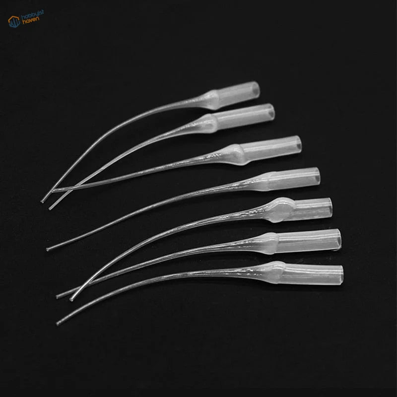 Clear plastic-tipped 60pcs rat tail glue applicators with metallic shafts