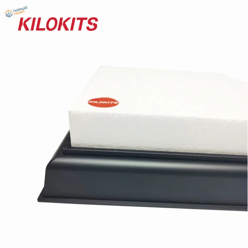 30 x 30 cm diorama base: white EPS hard foam block with Kilokits logo in black tray