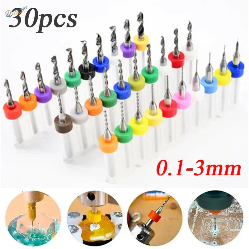 30pcs 0.1mm-3mm PCB micro drill bits set with colorful handles