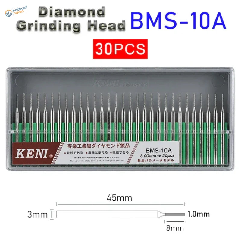 30pcs 3mm shank diamond grinding heads BMS-10A set with green silver tips