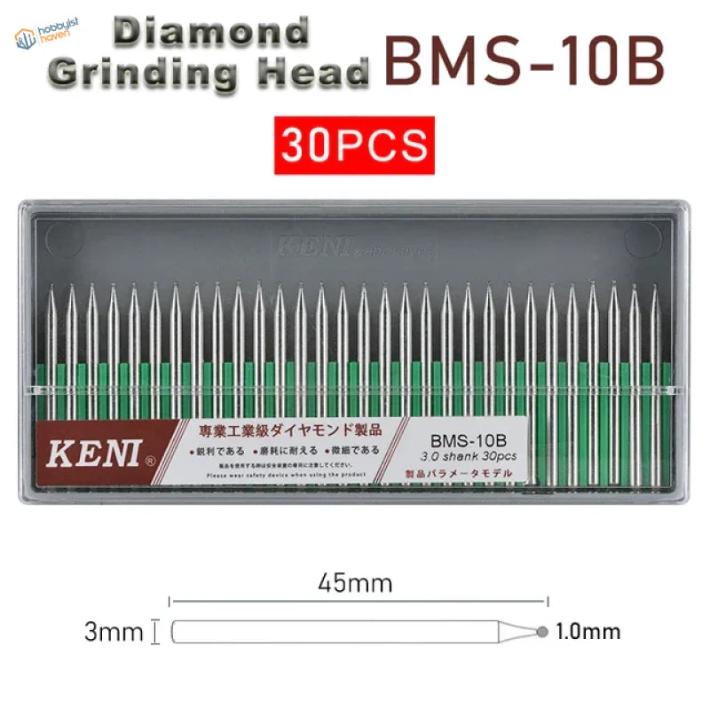 30pcs 3mm shank diamond grinding heads BMS-10B with green ceramic tips