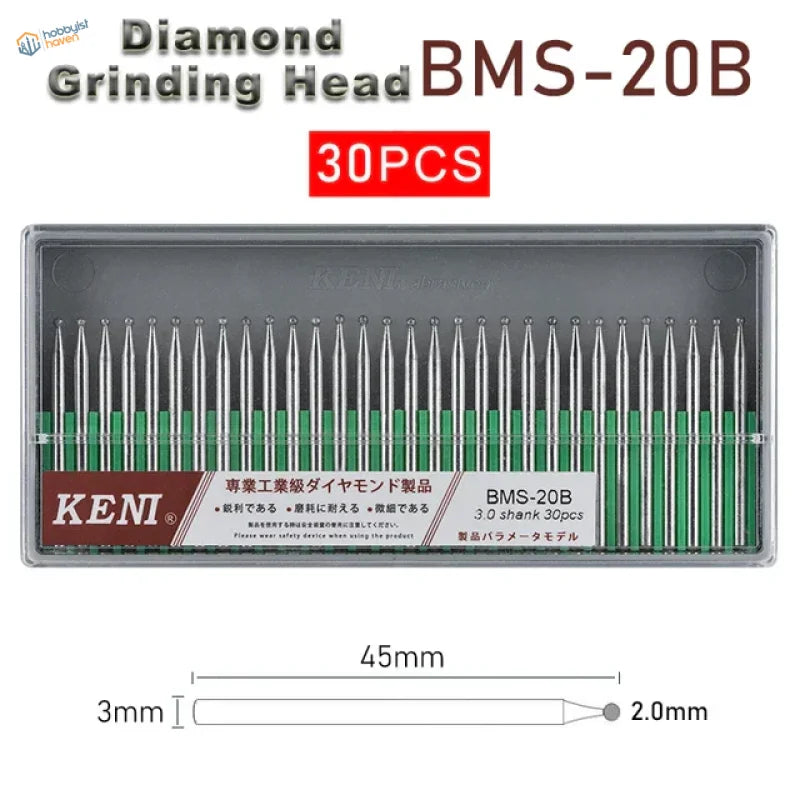 30Pcs 3mm shank silver-tipped diamond grinding heads Keni BMS-20B