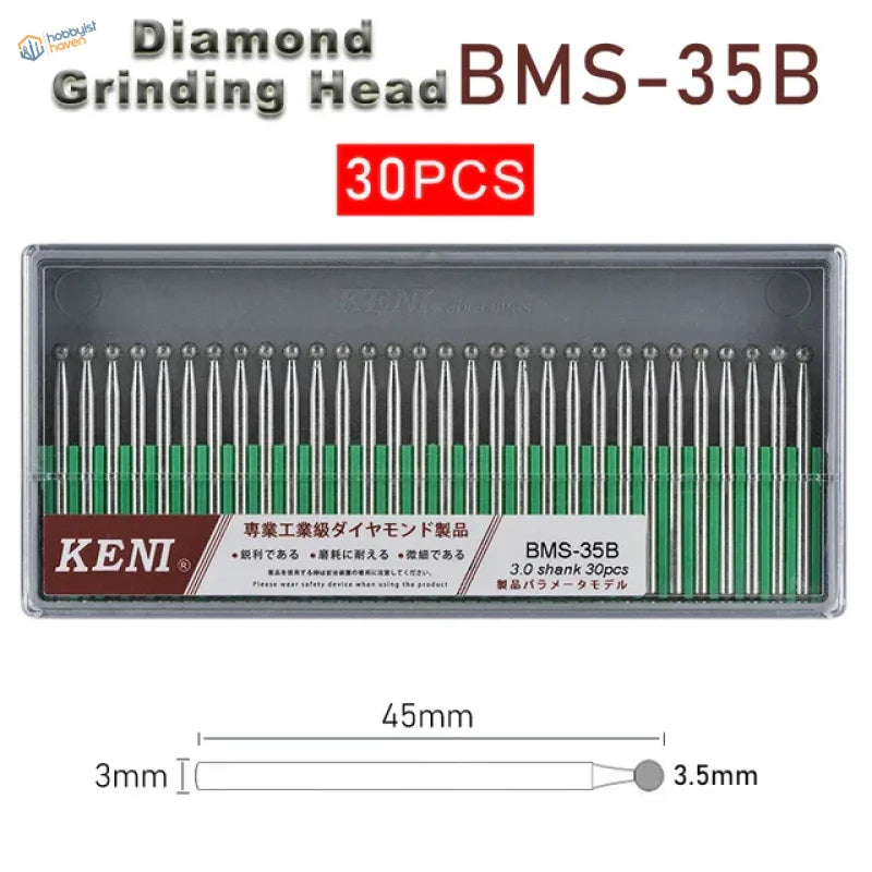 30pcs 3mm shank diamond grinding heads BMS-35B by Keni with silver tips