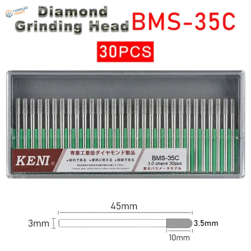 30Pcs 3mm shank diamond grinding heads by Keni BMS-35C model