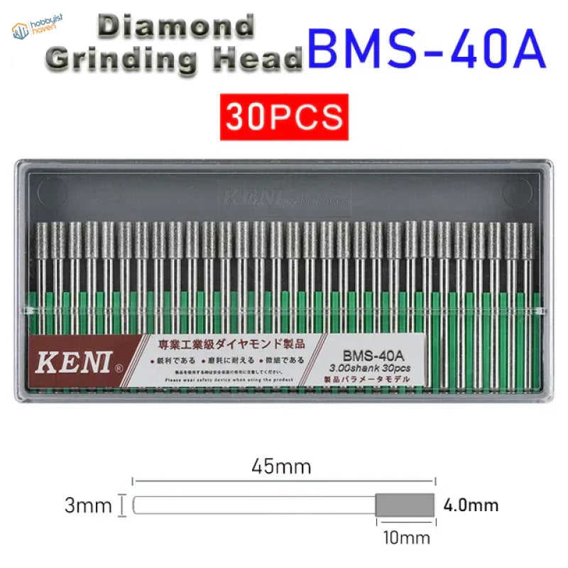 30Pcs 3mm shank diamond grinding heads BMS-40A by Keni