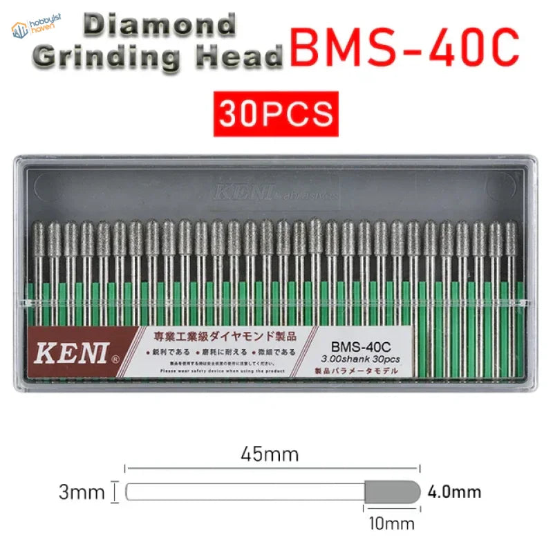 30Pcs 3mm shank diamond grinding heads BMS-40C set in sleek packaging