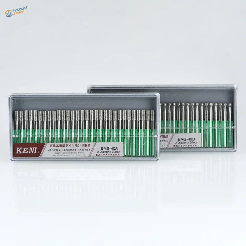 Kens BMS-40A/B diamond grinding heads with green handles in cases
