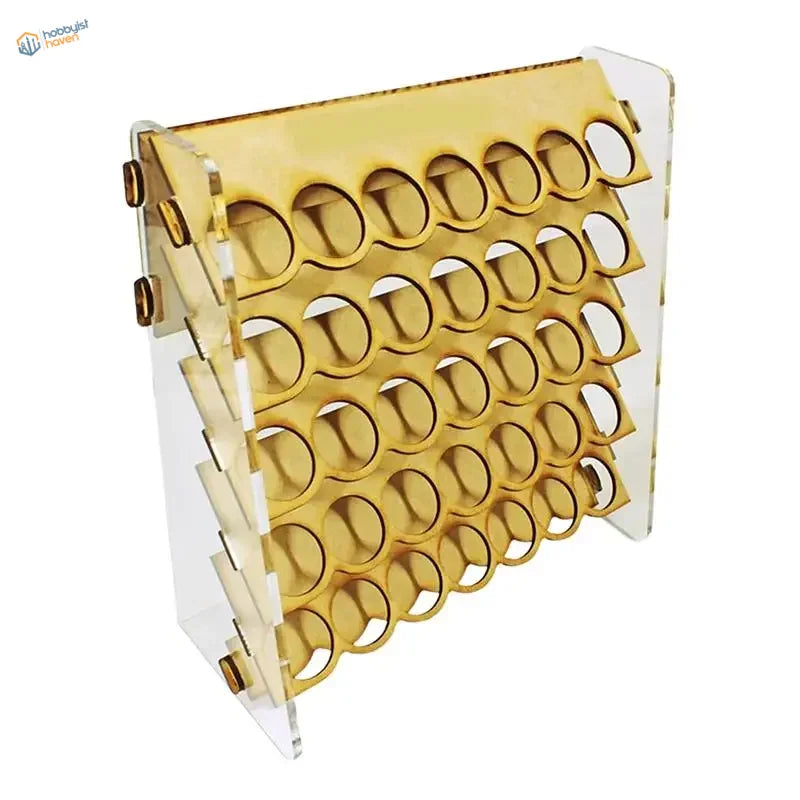 Modern gold-accented 35 slots paint storage rack with tiered design