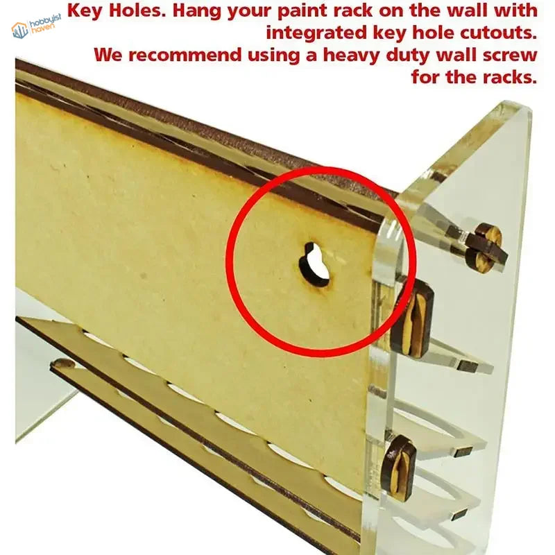 35 slots paint storage rack back with keyhole cutouts