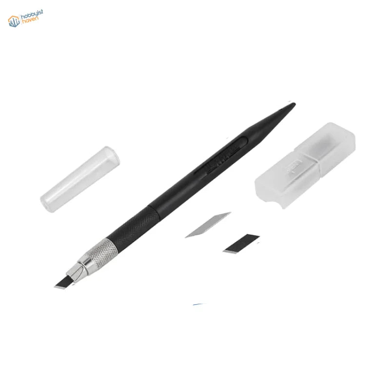 360 degree rotating blade pen knife with textured grip and case
