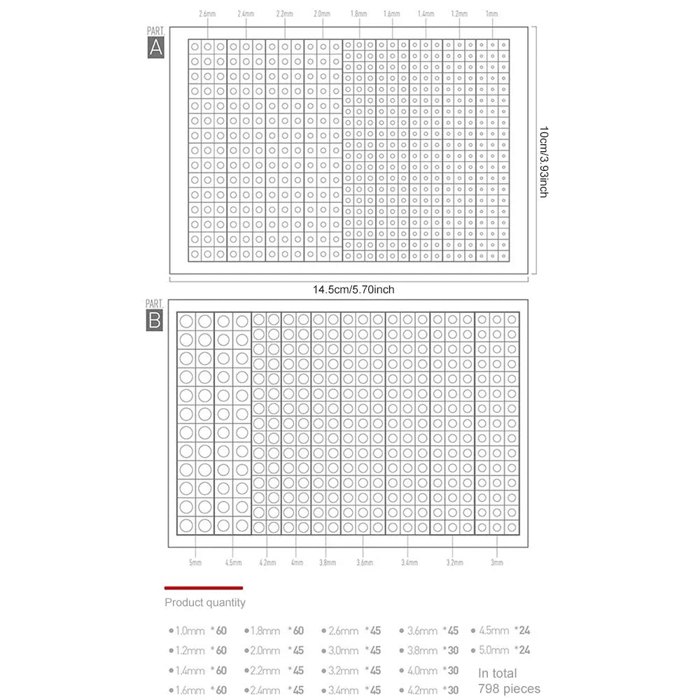 White grid measuring chart for 798pcs Hobby Mio pre-cut mask circles