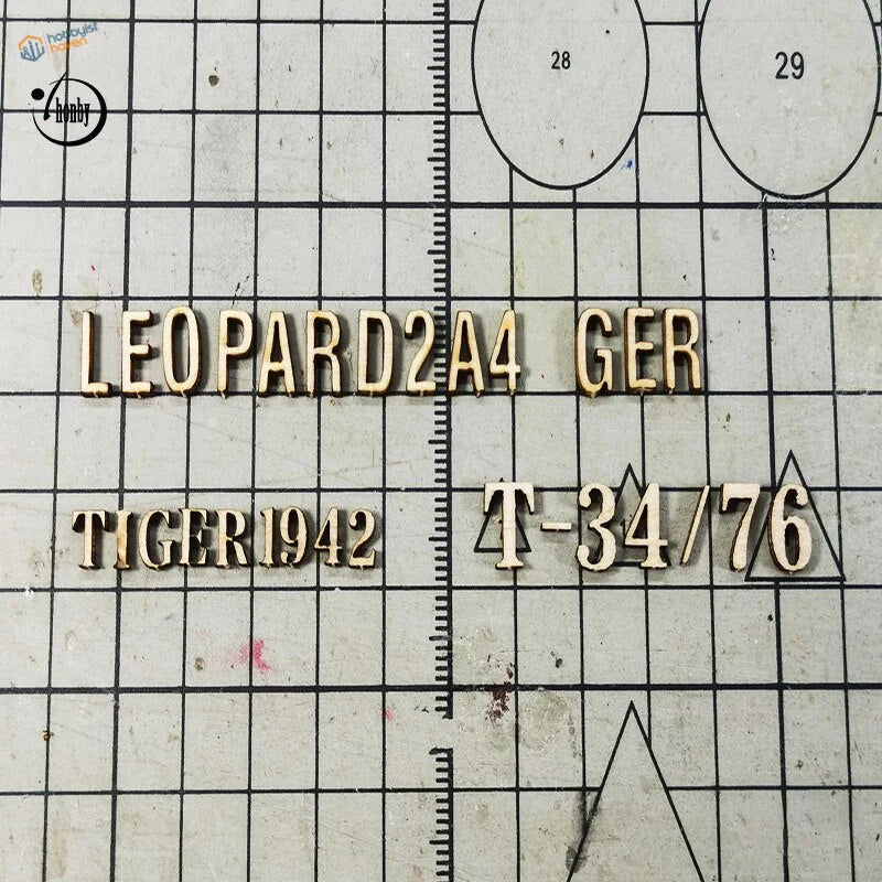 Light brown 3D wooden Leopard 2A4 GER and Tiger 1942 letters for scale modeling dioramas