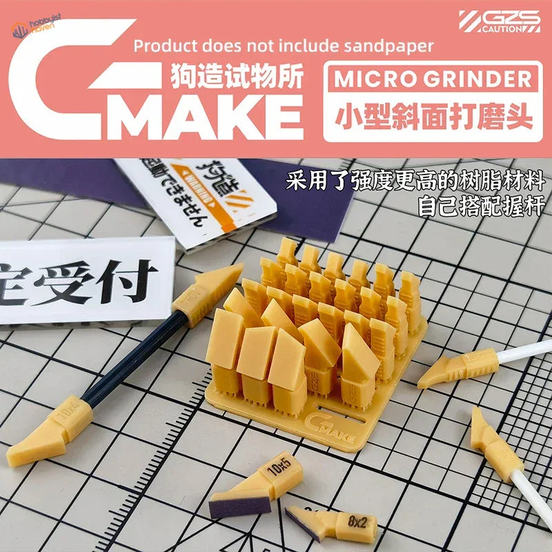 Yellow printed bevel sanding heads with interchangeable triangular tips