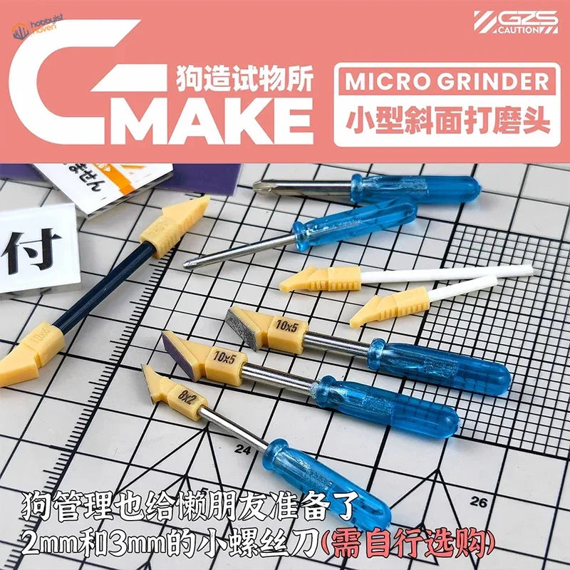 Gzs printed bevel sanding heads with blue handles, yellow tips