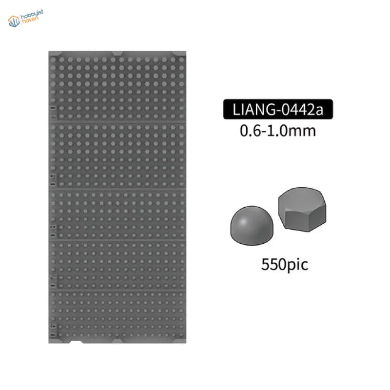 Gray 3D-printed rivets on pegboard for scale models