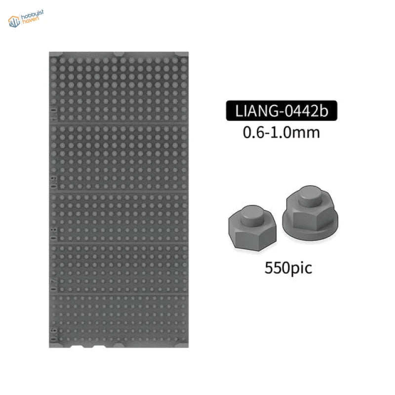 Gray pegboard with indentations and nuts for 3D-printed rivets in scale models