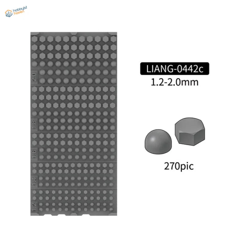 Gray hexagonal pegboard with 270 3D-printed rivets for scale models liang-0442c