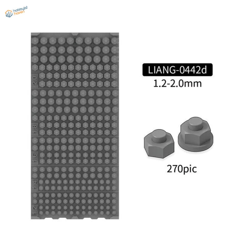 Gray liang-0442d hexagonal stud plate with nuts for 3D-printed rivets in scale models