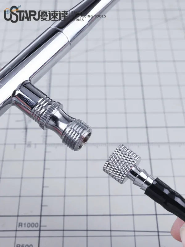 Silver chrome airbrush nozzle with knurled grip on 3m 1/8 inch hose for scale modeling