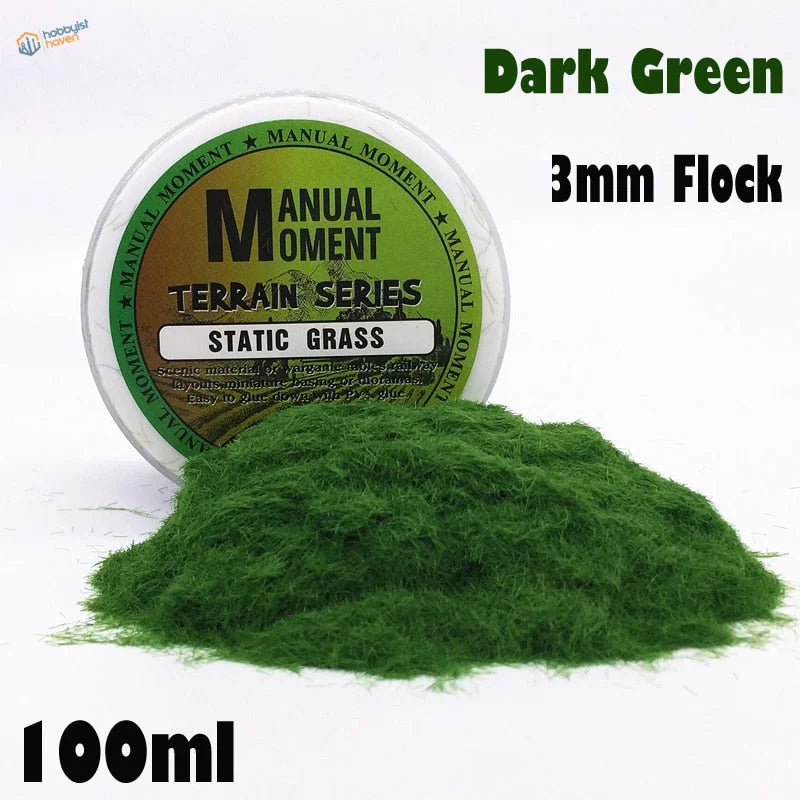 3mm dark green static grass in Manual Moment Terrain Series container