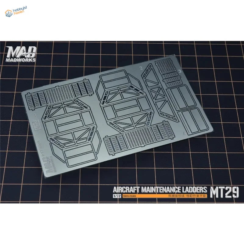 Silver etched 1/72 scale maintenance ladders for aircraft models