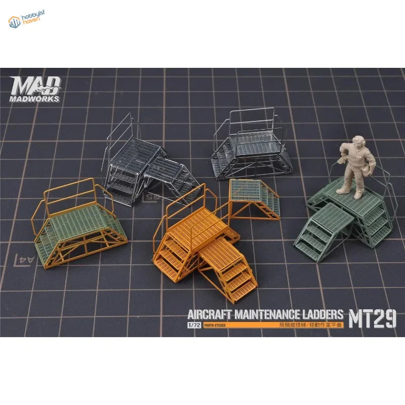 3pcs 1/72 scale maintenance ladders in orange, green, silver finishes