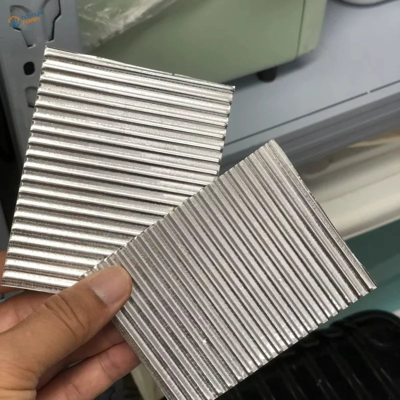 Two 100x150mm silver corrugated metal sheets with ridges, 3pcs pack