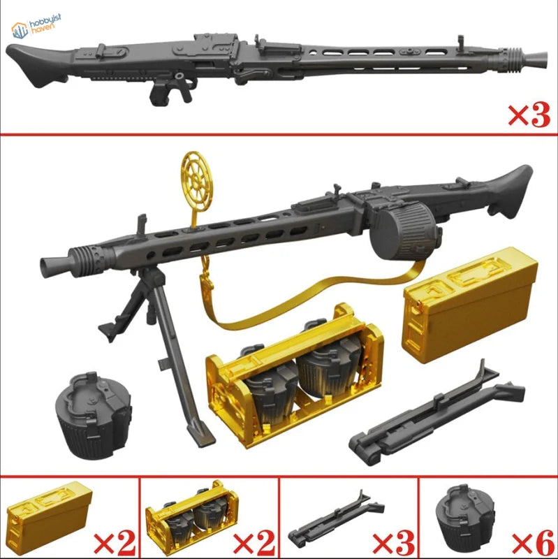 3D-printed 1/35 German MG-42 machine gun model in black plastic for scale modeling