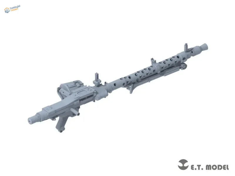 Gray 3D-printed 1/35 German MG34 machine gun model with perforated barrel