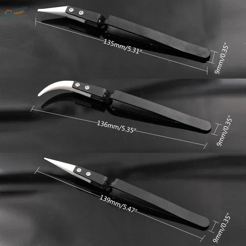 3pcs anti-static reverse tweezers for delicate parts and scale modeling