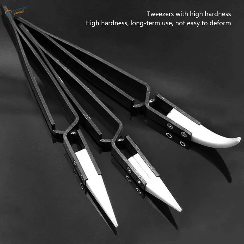 3pcs anti-static reverse tweezers with black and white hardened tips for delicate parts