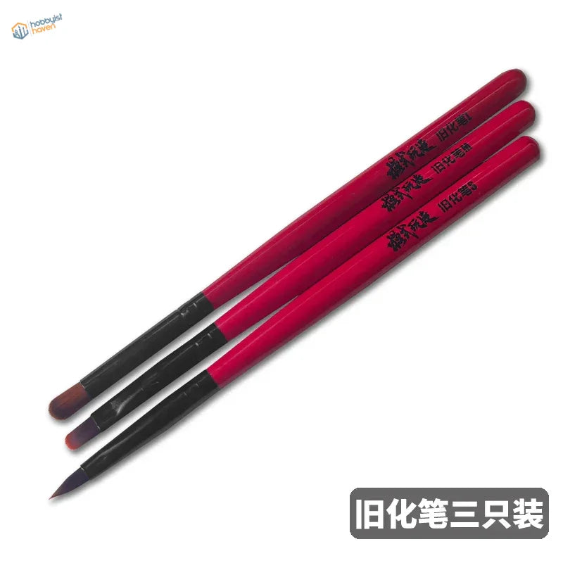 3pcs brush sets with vibrant red tips and black handles for Gundam modeling