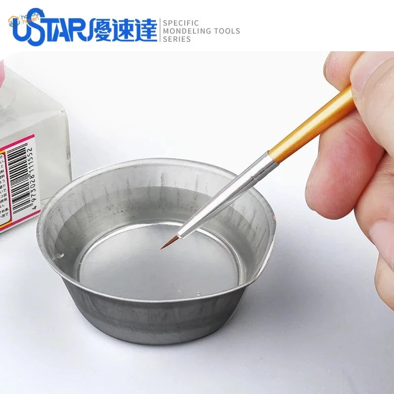 Gold-handled precision brush in 3pcs deep paint mixing cups