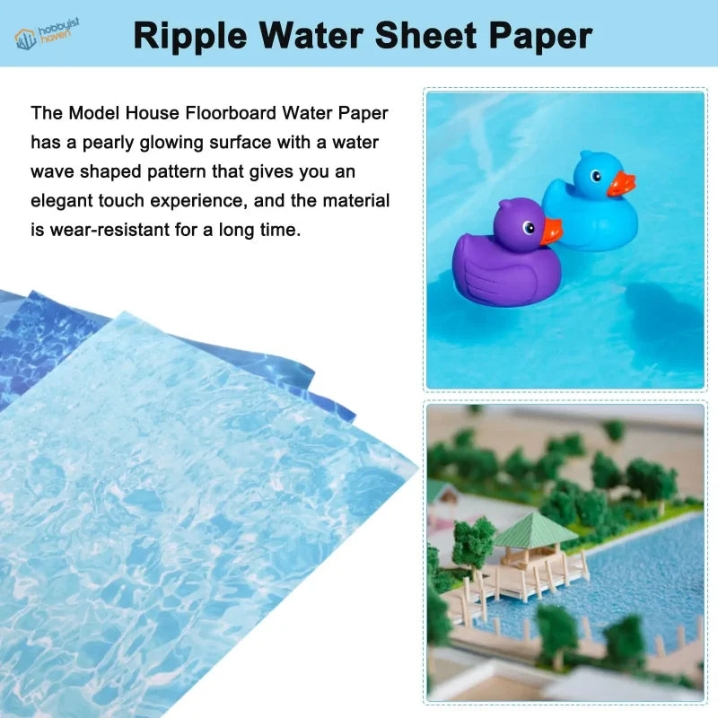 3pcs water ripple stickers with blue pearly glowing wave pattern for model floors