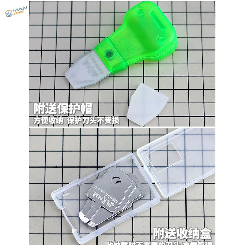 Green plastic parts separator dispenser with white tip in clear box