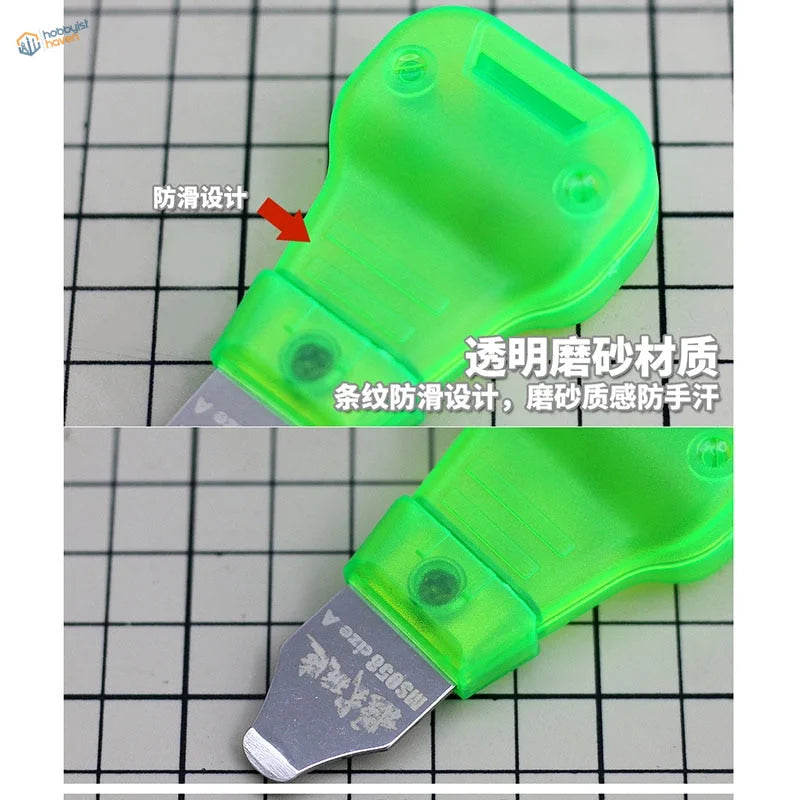 Translucent green 4 in 1 parts separator utility knife with metallic blade for scale modeling tools