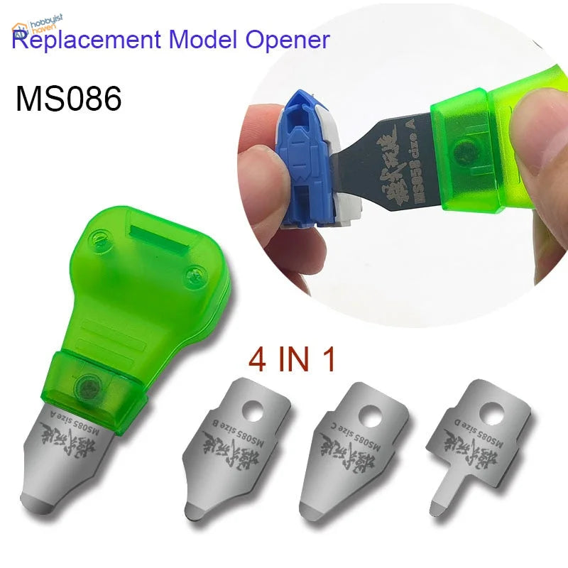 4 in 1 parts separator with green plastic opener and 4 stainless steel blades