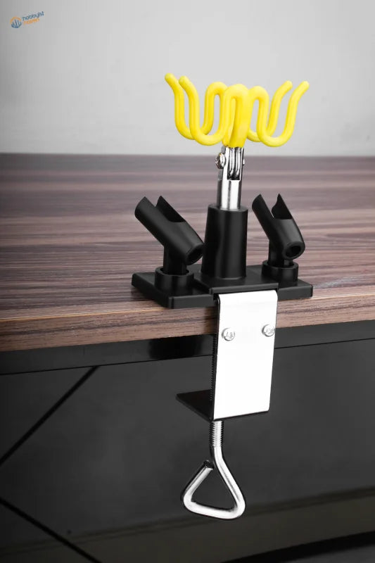 Yellow and black professional airbrush holder with clamp base