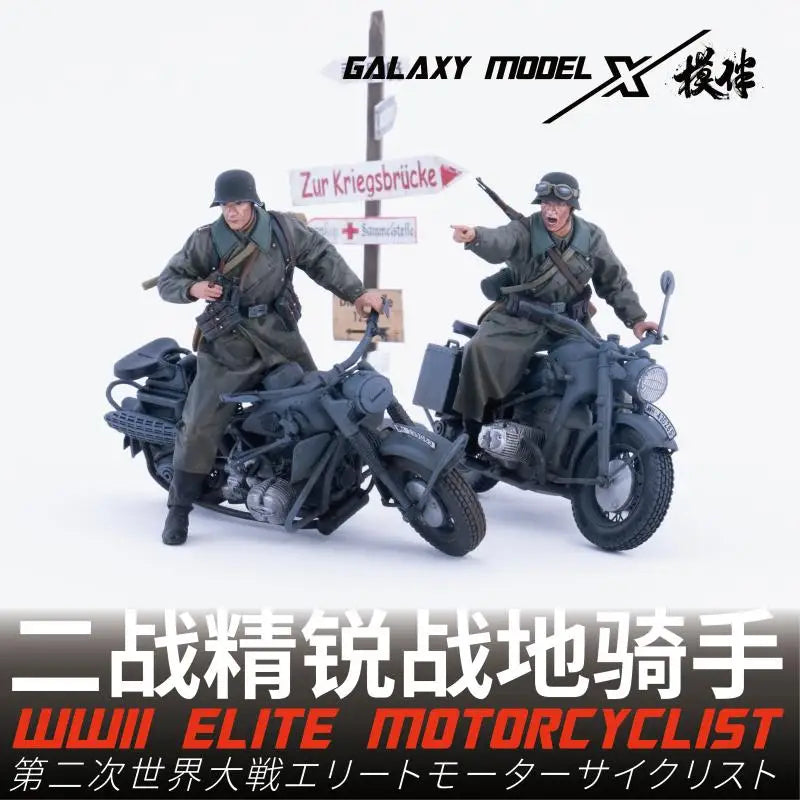 1/35 3D-printed WWII elite German motorcyclist figure with black gray motorcycle model