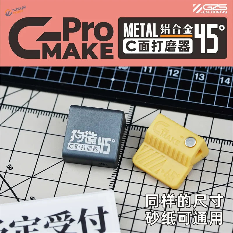 45° bevel sanding block with black metallic c-face and yellow clamp for adhesive sanding