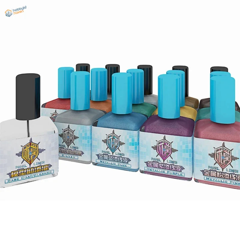 45ml metallic panel liners in vibrant glossy colors with blue caps