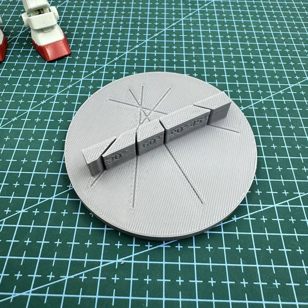 Gray 3D-printed multi-angle cutting aid protractor with 30, 60, 90 degree markers